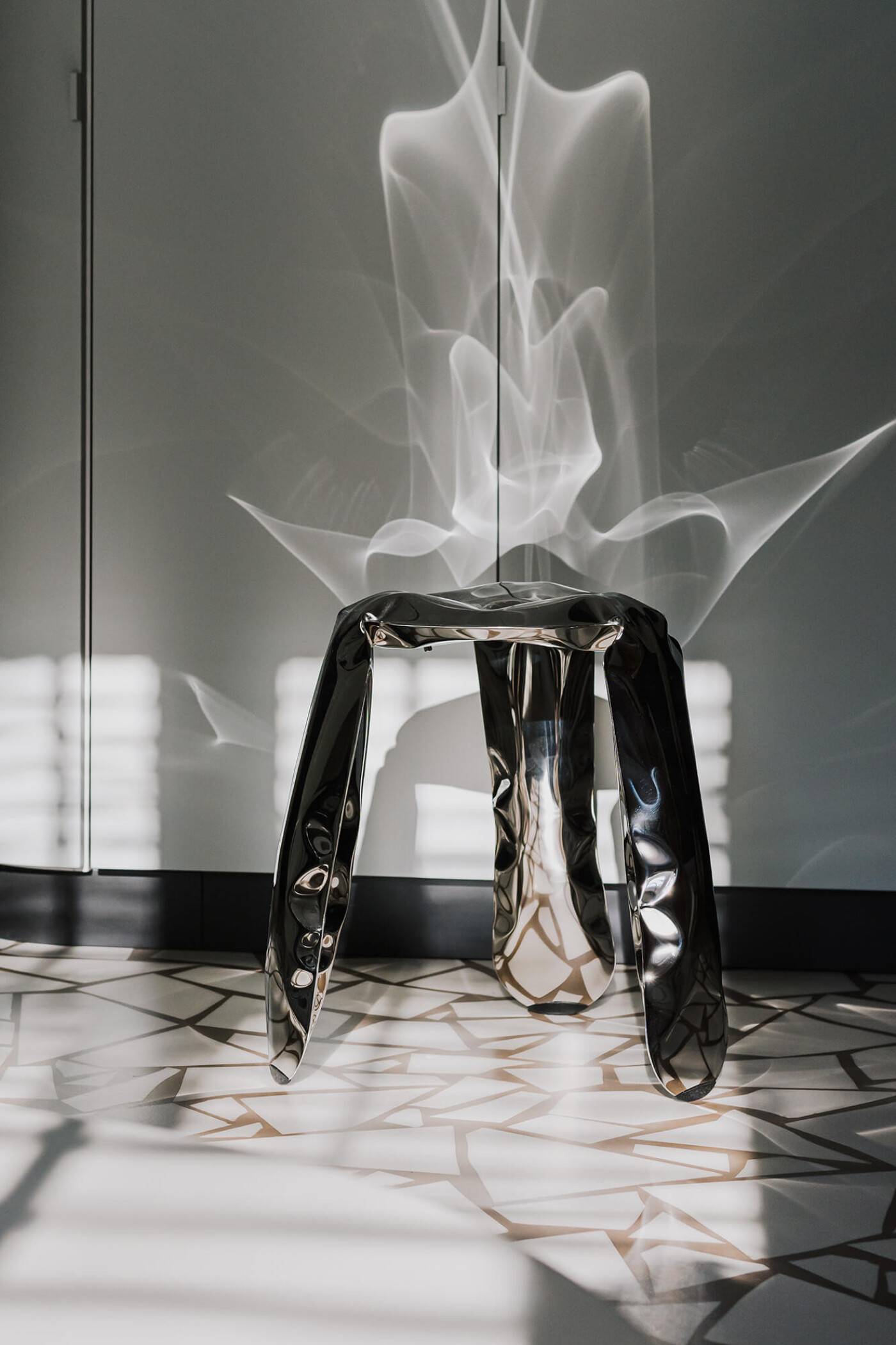 PLOPP stool made of inflated steel in interior 