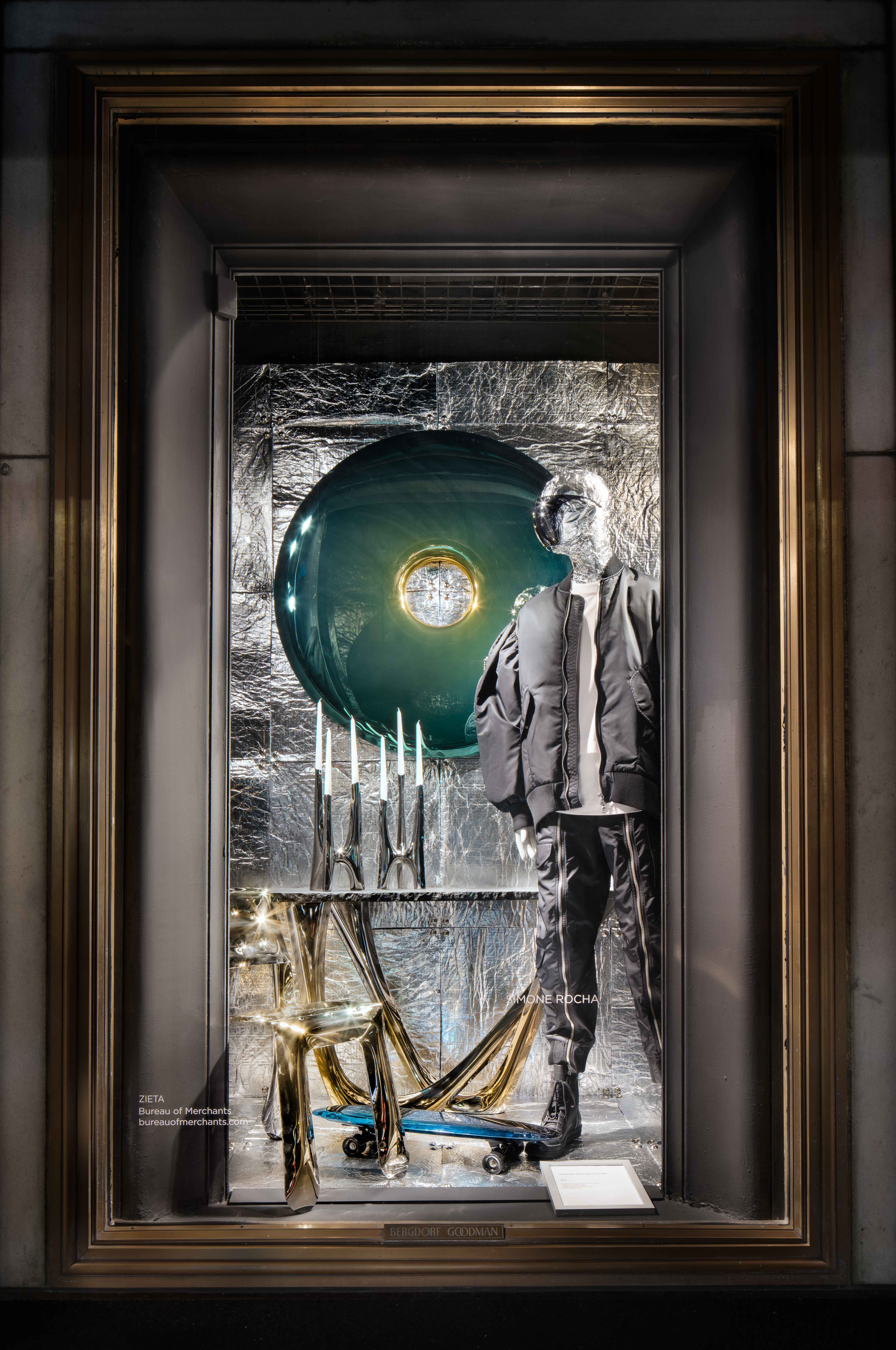 Zieta Studio Bergdorf Goodman Shop window inflated steel polished inox furniture design new yourk 5th avenue 
