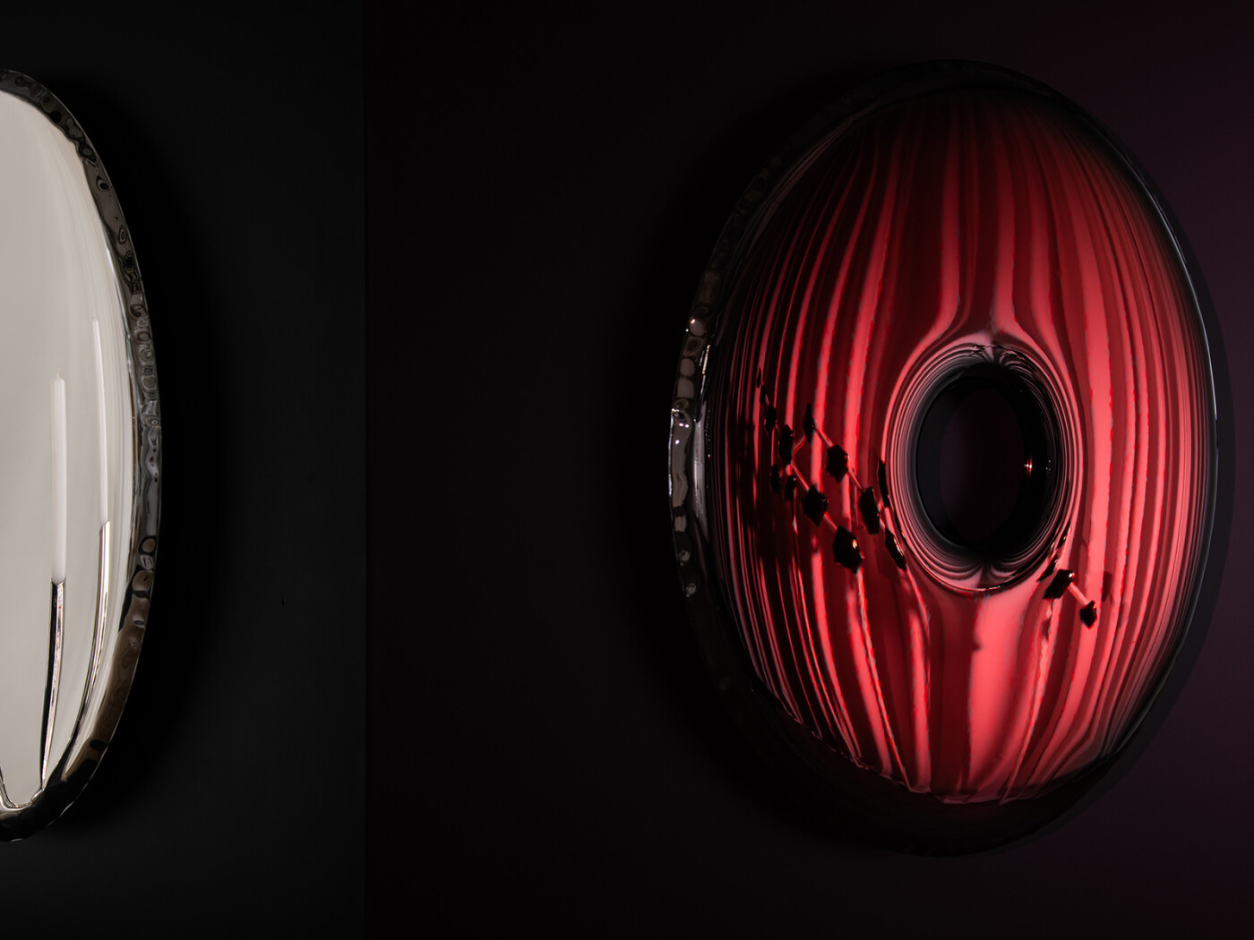 Zieta_RONDO_Mirror_red_rubin_Transitions_Collection_OKO_Mirror_inox_polished_Zieta_Collection_Warsaw Home_2021_ photo_by_Weronika_Trojanowska