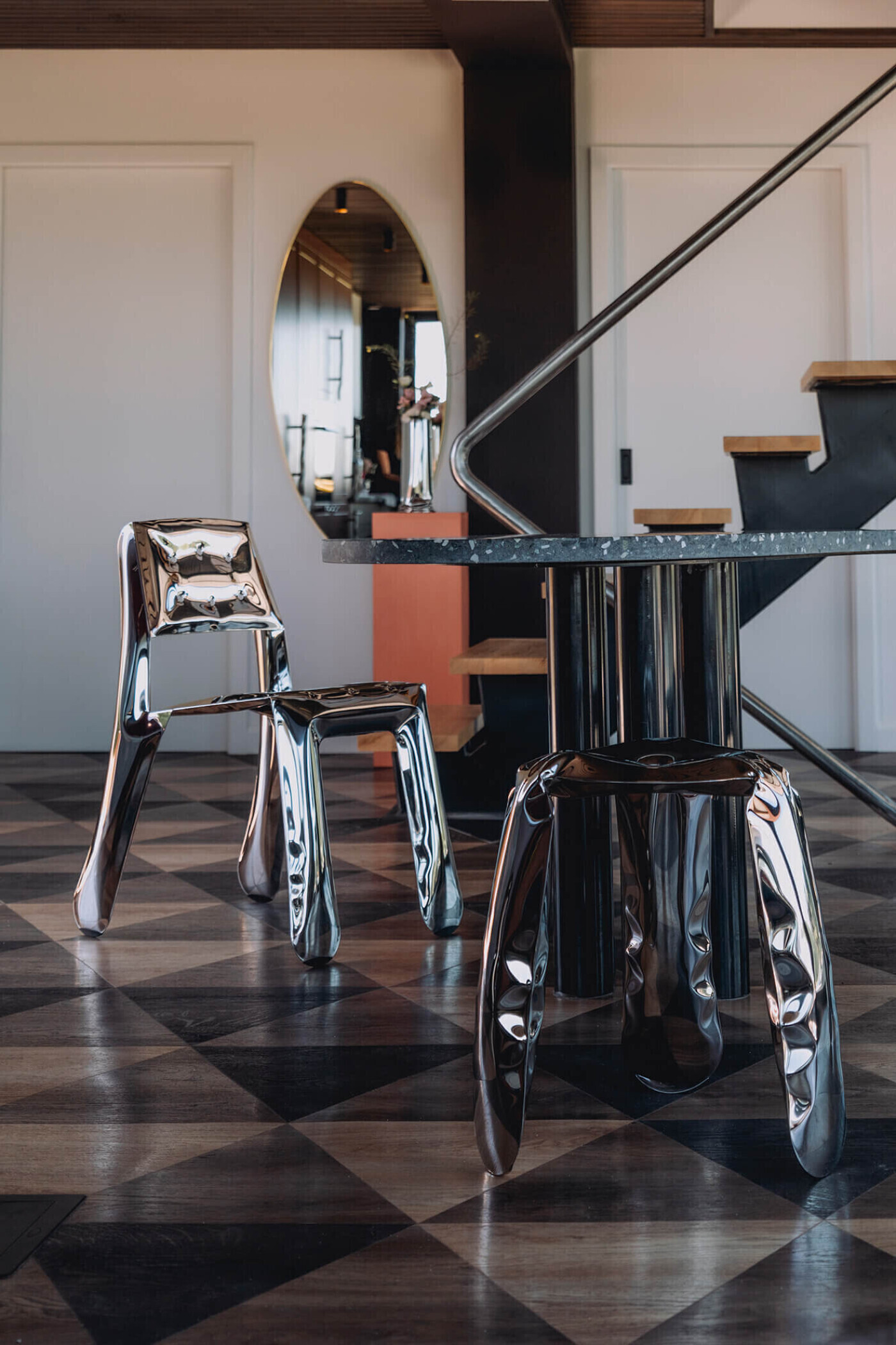 chippensteel chair plopp stool metal zieta studio inox polished 