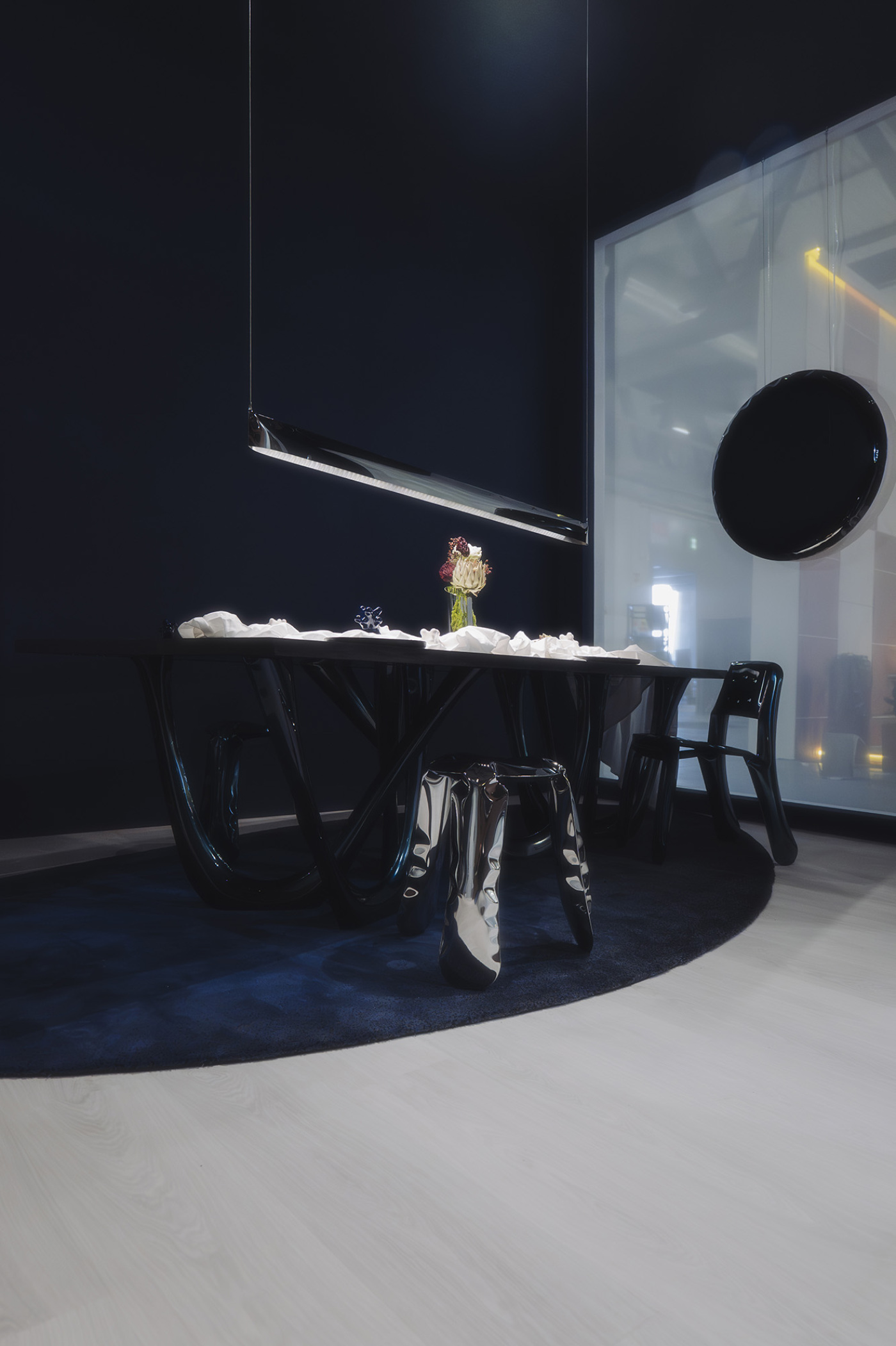 zieta g table, plopp and chippensteel on angella wool transitions rug