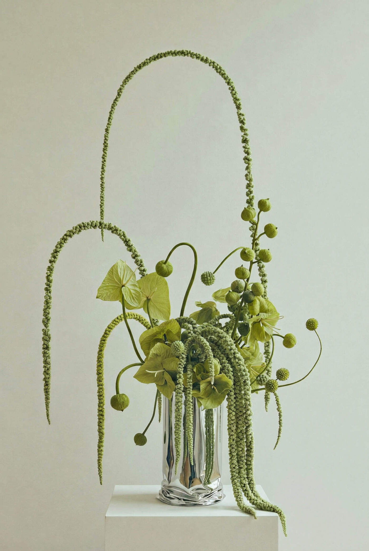 zieta crash vase with extravagant green floral arragement