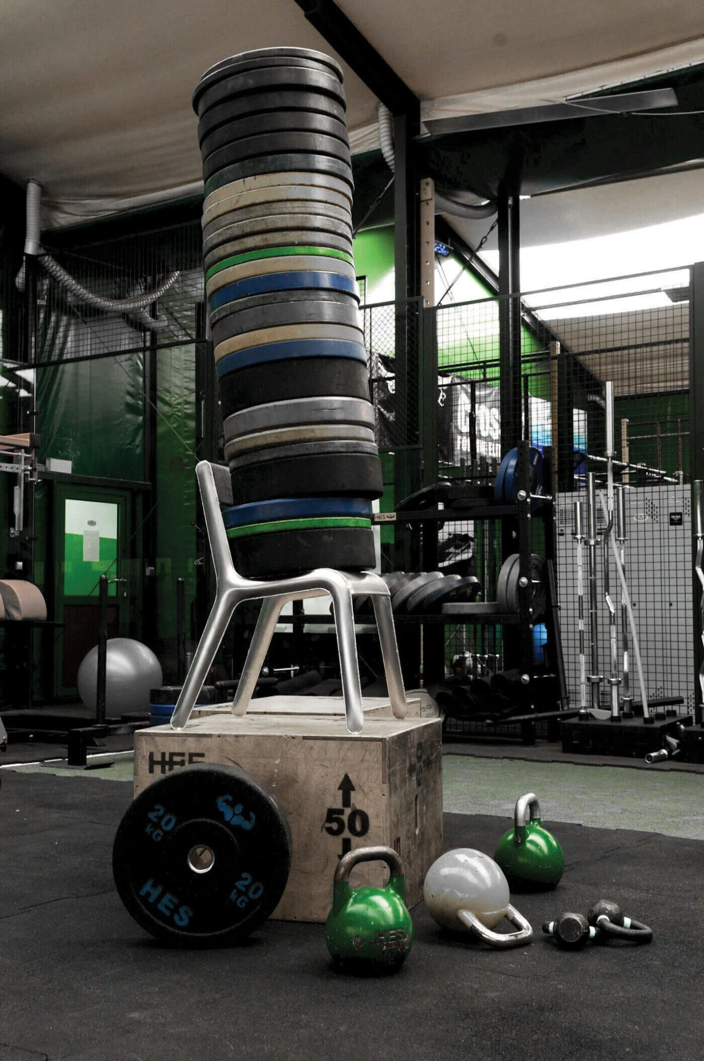 zieta ultraleggera chair in the gym with weights on it
