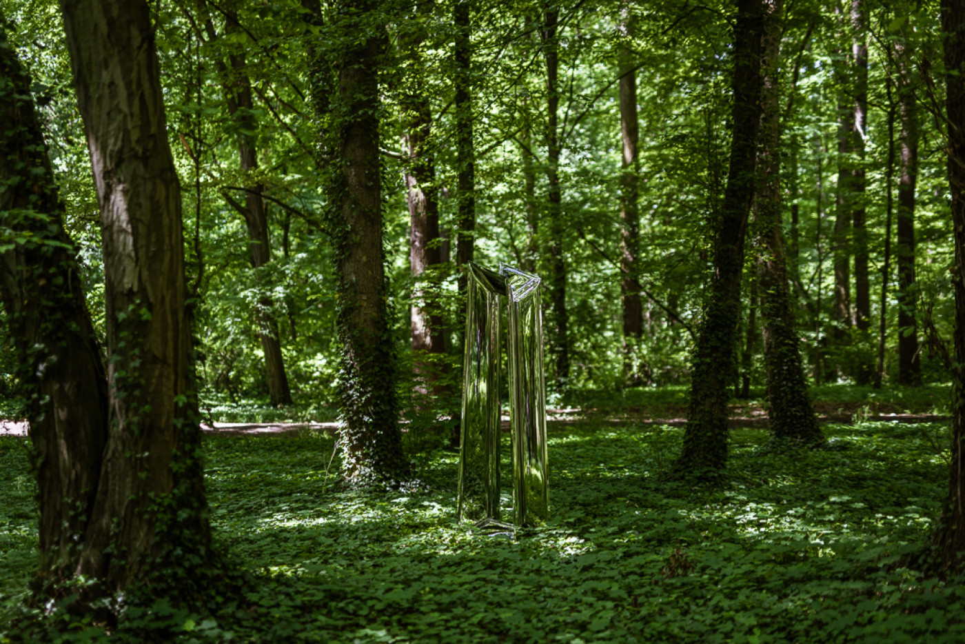urban crystals sculpture placed in forest 