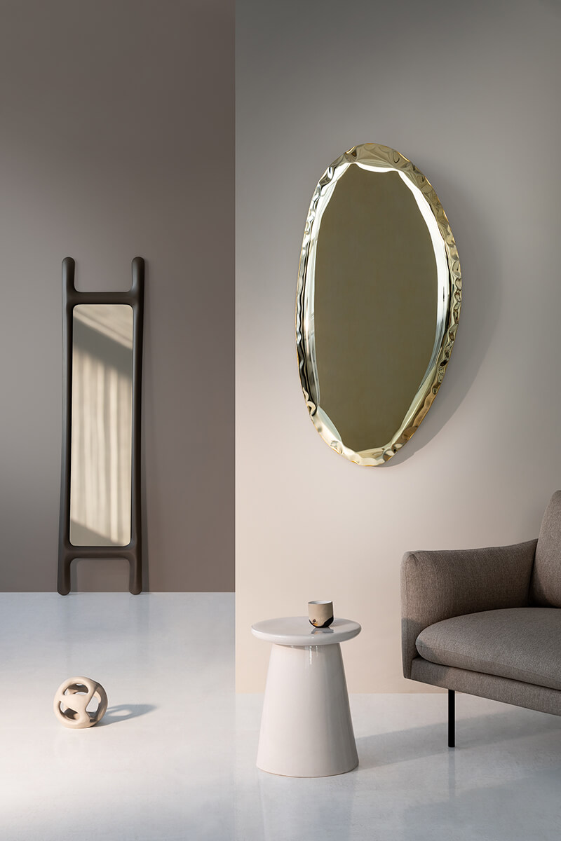 Zieta Tafla O light gold Drab Mirror Beige grey RAL 7006 Zieta Collection photo by Pion Studio