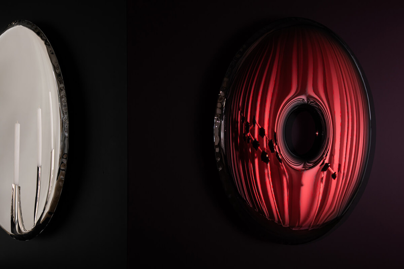 Zieta_RONDO_Mirror_red_rubin_Transitions_Collection_OKO_Mirror_inox_polished_Zieta_Collection_Warsaw Home_2021_ photo_by_Weronika_Trojanowska