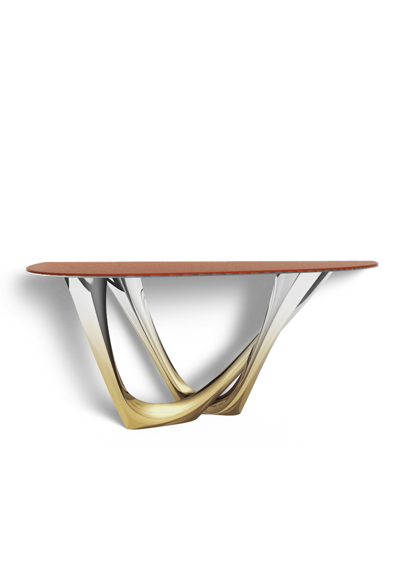 g-console duo right_leather cognac_inox heat flamed gold